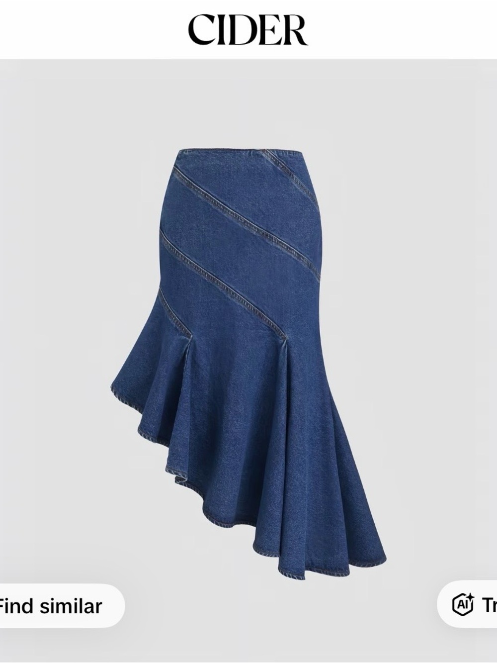 Cider Indigo Denim Asymmetric Flounce Skirt